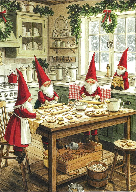 Christmas Cards Tomte Baking Cookies