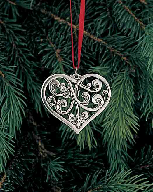 Single Rosemaling Heart Pewter Ornament Norway