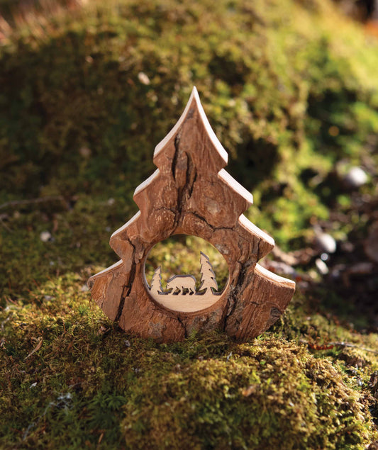 Bark Christmas Tree with Bear