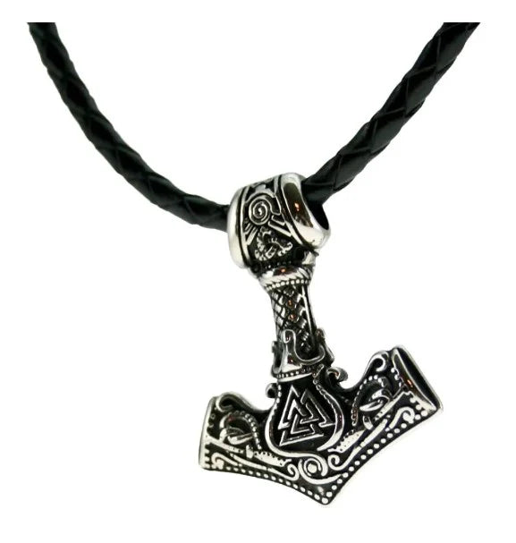Viking Necklace Thors Hammer Flaaronning Leather Chain