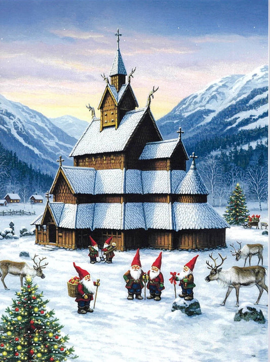 Christmas Cards Stav Church with Nisse Story
