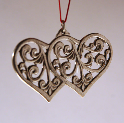 Double Rosemaling Heart Pewter Ornament Norway