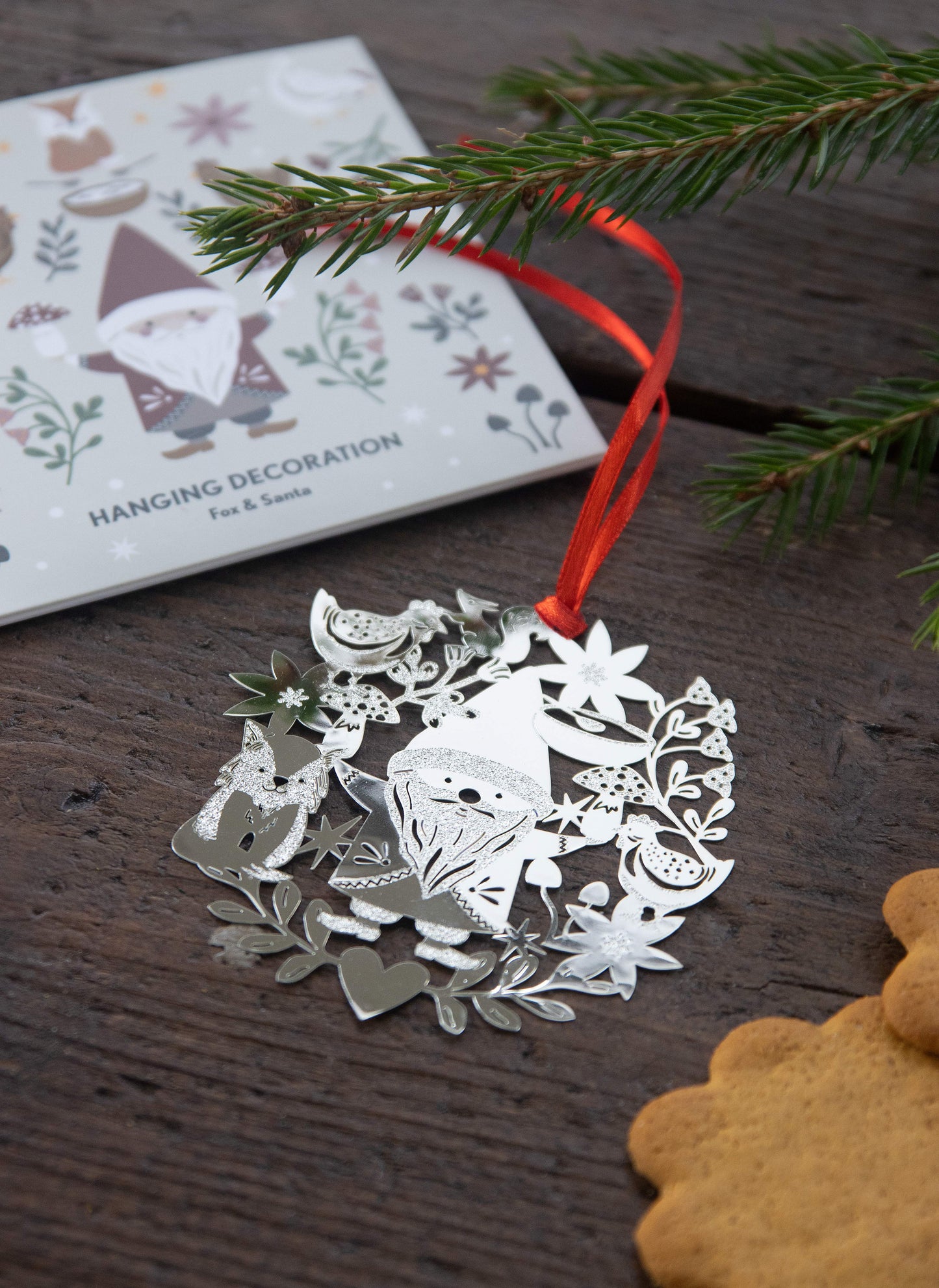 Metal Decoration Fox & Santa Ornament
