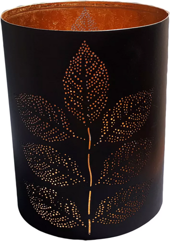 Ash Leaf Metal Candleholder Black