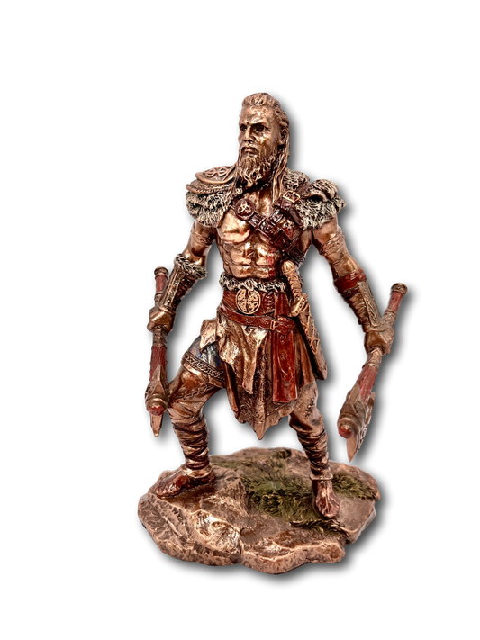 Bronzed Viking Man With Twin Axes Statue Large