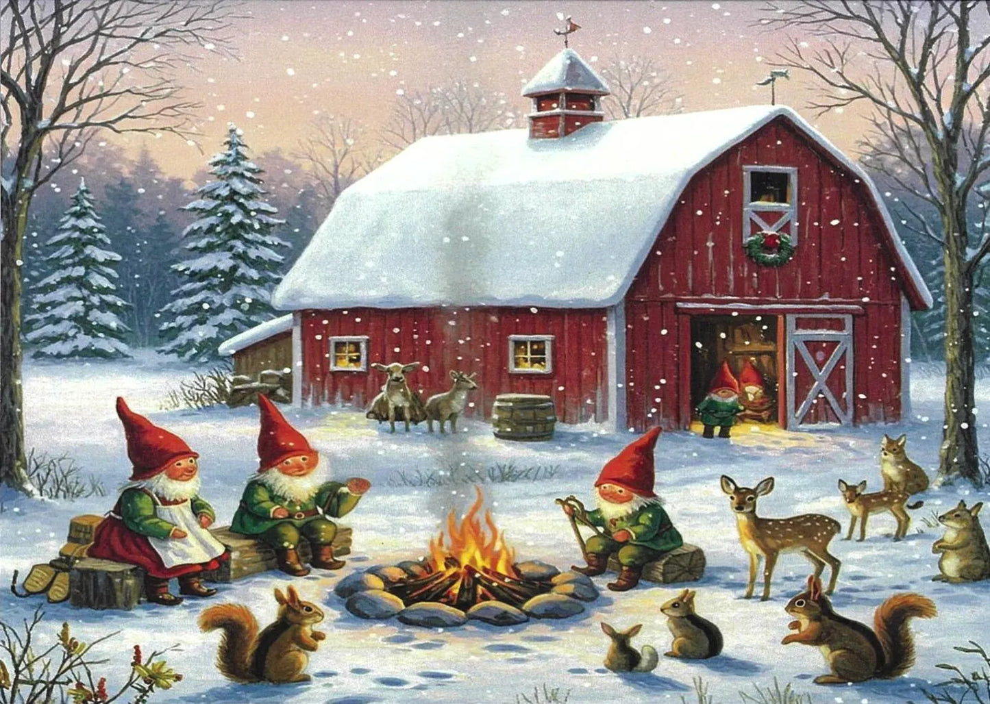 Christmas Cards Gnome & Animals at the Barn