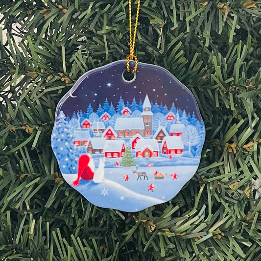 Ornament Eva Tomte & Rabbit Watching Village