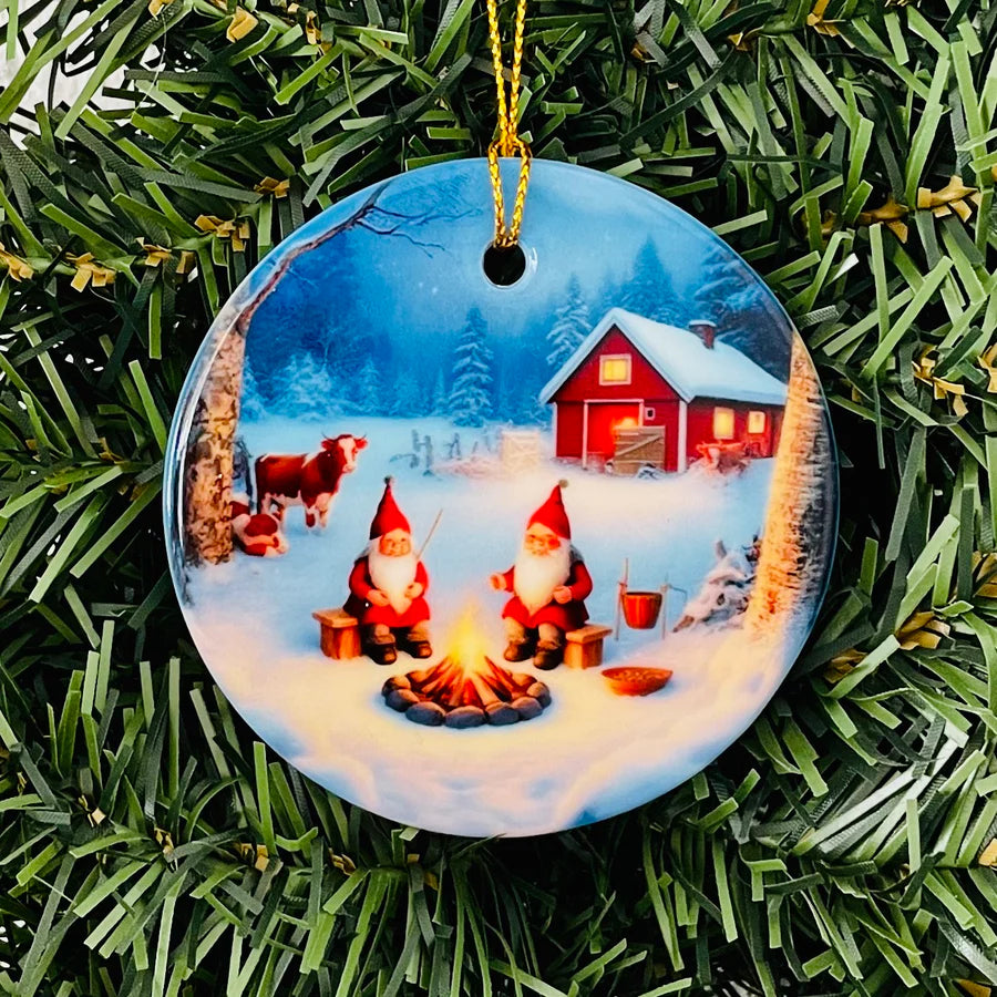 Ornament Tomtar by Fire with Cow