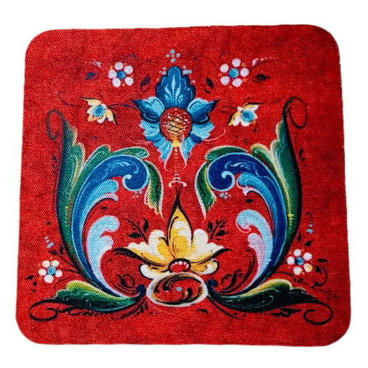 Coaster Red Rosemaling Lisa Lorentzen