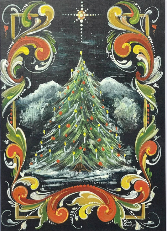 Christmas Cards Rosemaling with Tree 12 Cards