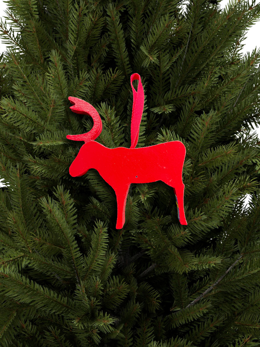 Ornament Wood Red Reindeer