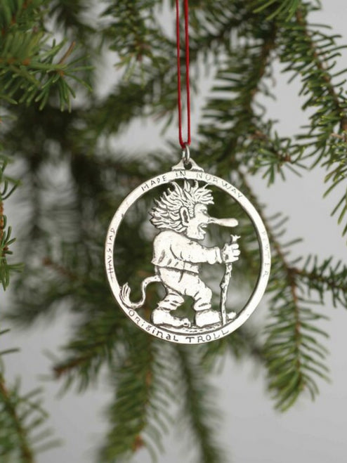 Troll w/Walking Stick Pewter Ornament Norway