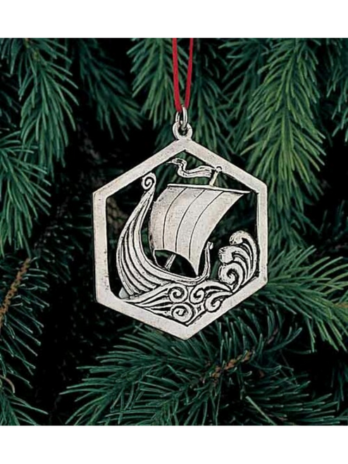 Viking Ship Hexagon Pewter Ornament Norway