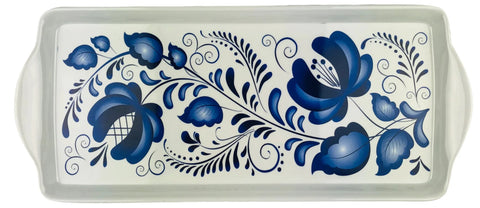Almond Cake Serving Tray Blue Folk Art Flowers Blue
