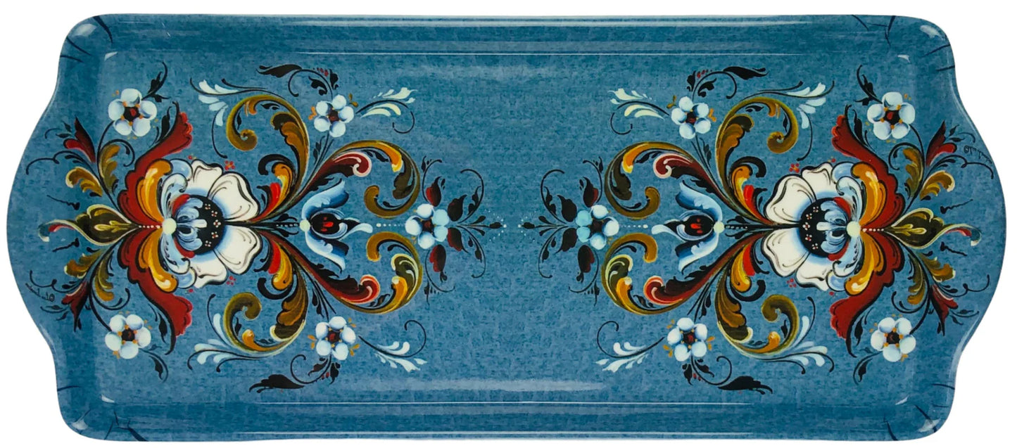 Almond Cake Serving Tray Lise Lorentzen Rosemaling Blue