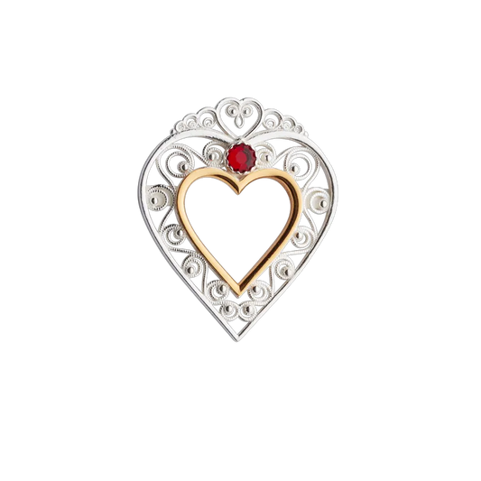 Sylvsmidja Brooch Heart Brooch Pin with Red Stone 906500