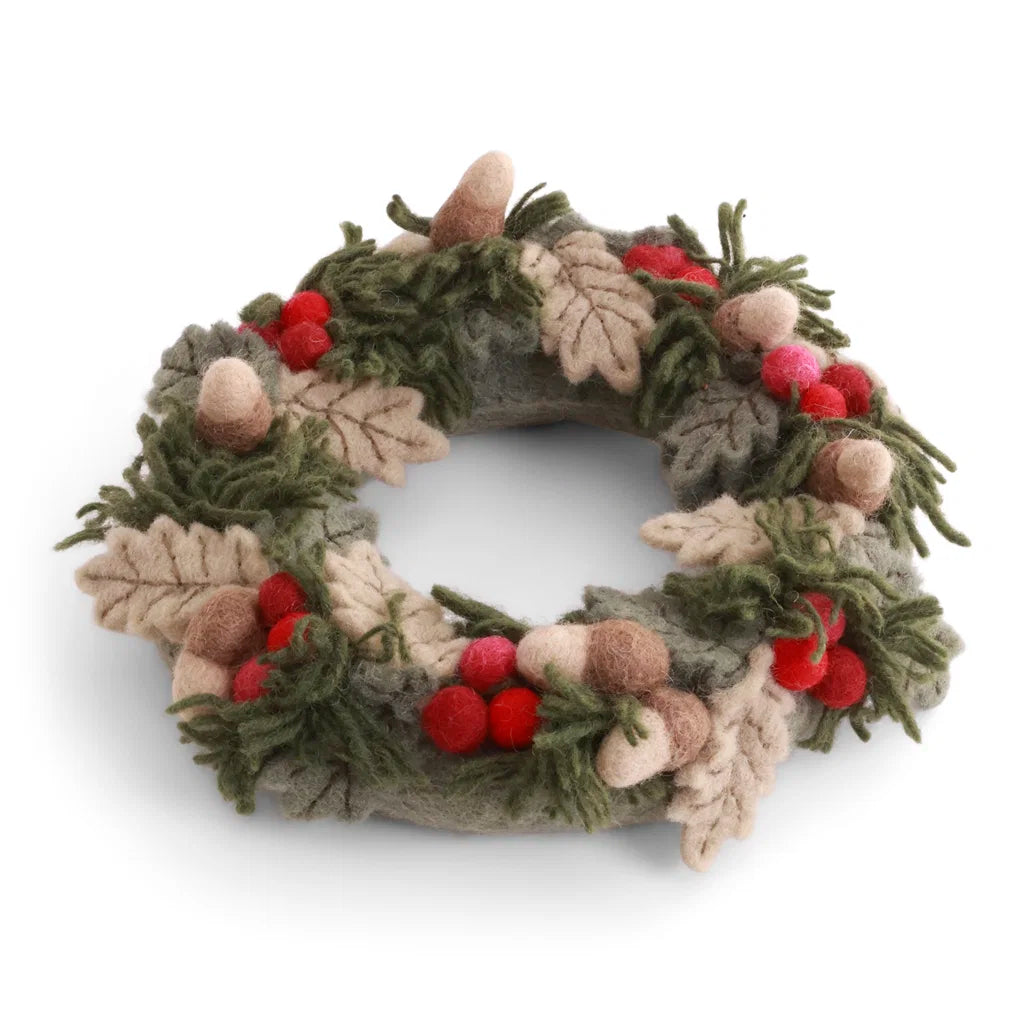 Gry & Sif Christmas Wreath w/ Red Berries, Leaves, & Acorns