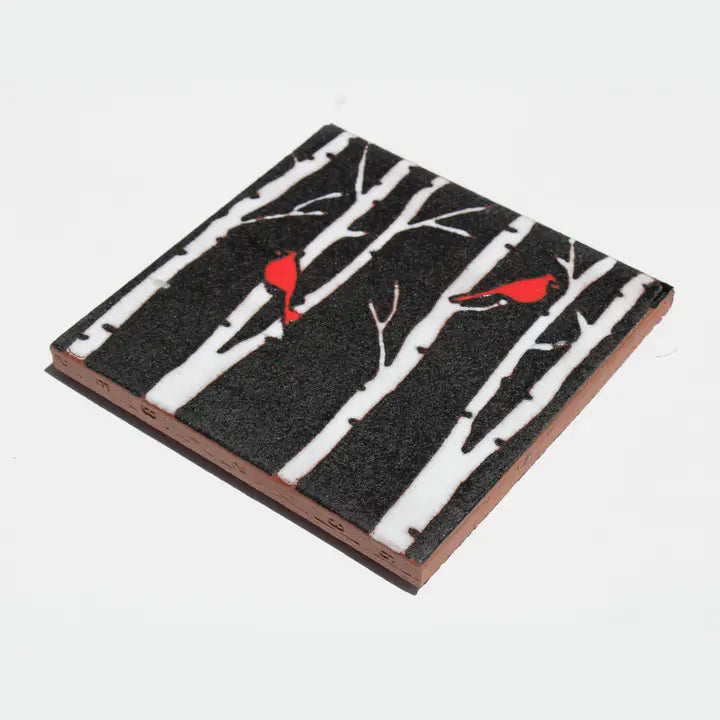 Fired Up Tile Birch Trees with Cardinals