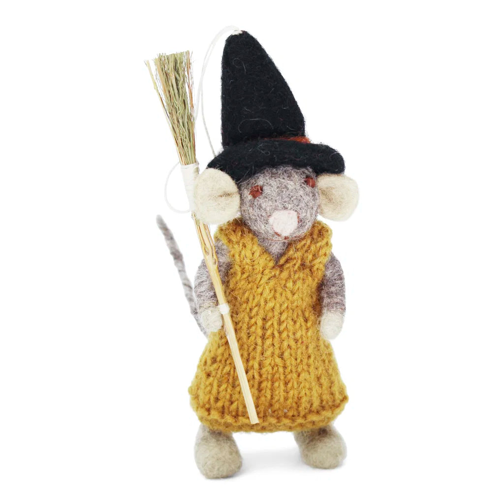 Gry & Sif Small Girly Mouse w/Broom and Ochre Dress
