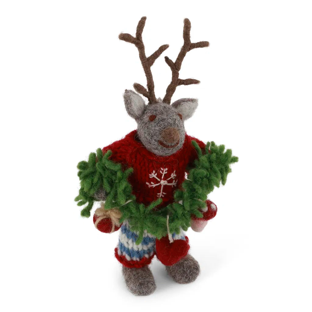 Gry & Sif Grey Boy Deer with Garland - Small