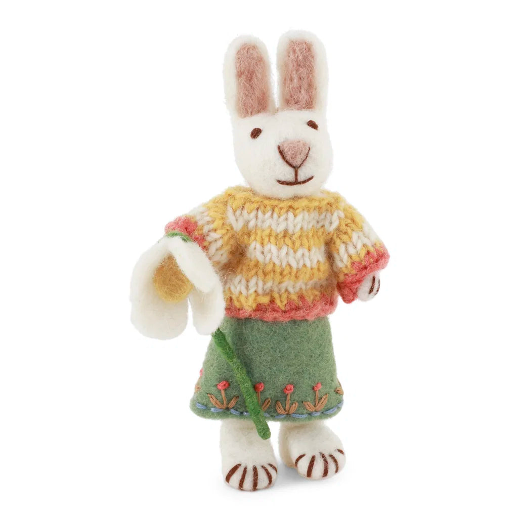 Gry & Sif Small White Girly Bunny w/Skirt & Snowdrop