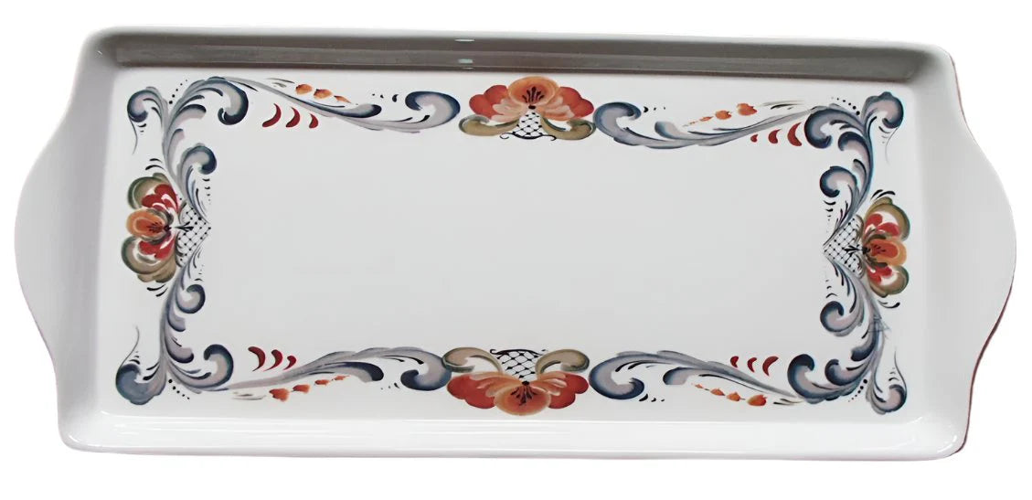 Almond Cake Serving Tray Rosemaling White
