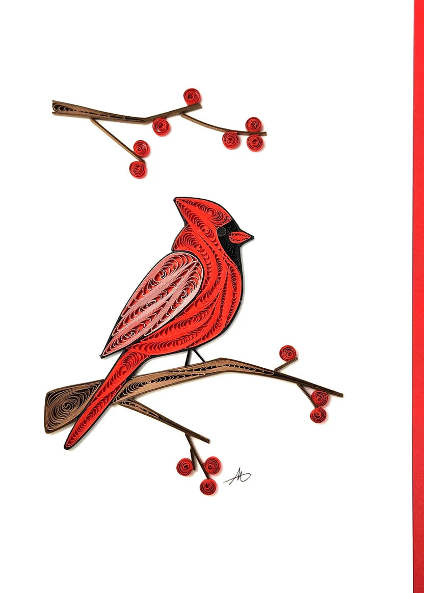 Cardinal with Red Berry Quilled Card