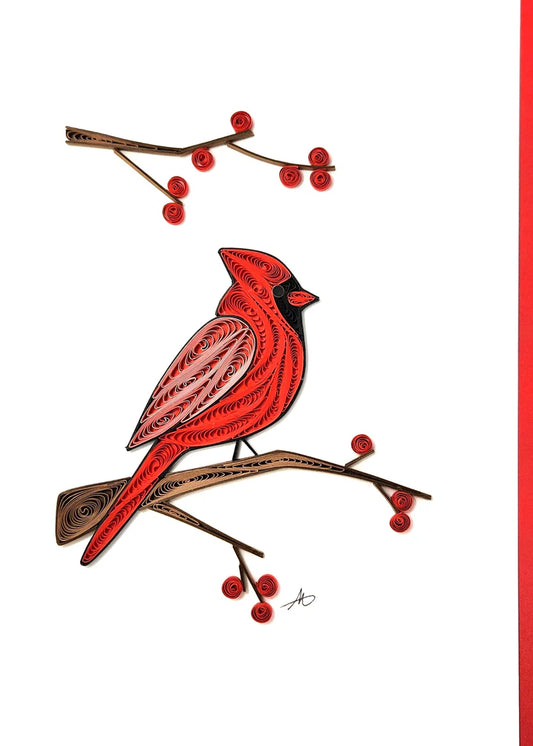 Cardinal with Red Berry Quilled Card