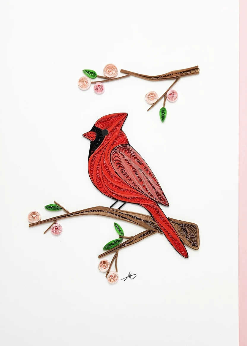 Cardinal with Cherry Blossom Quilled Card