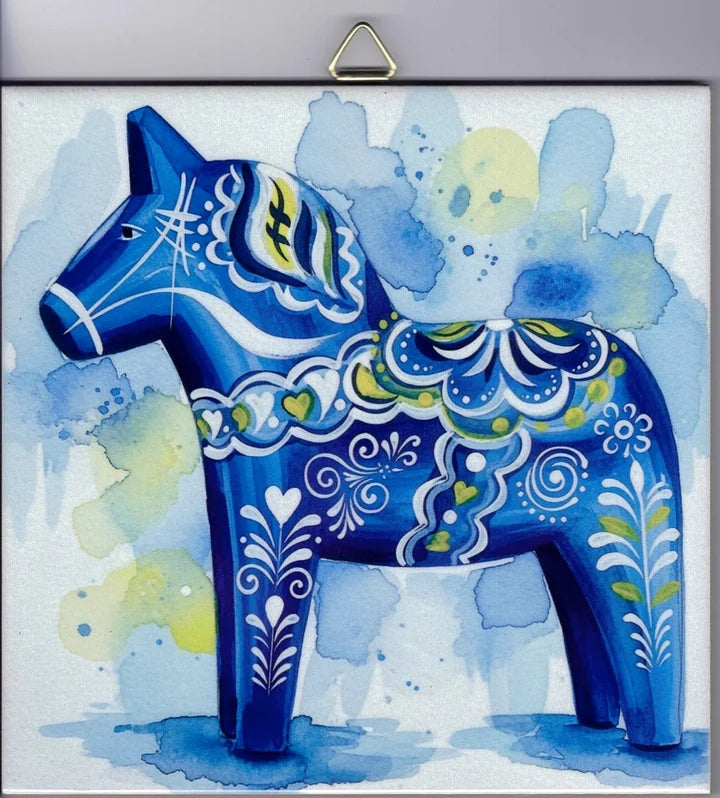 Blue Dala Watercolor Ceramic 6" Tile