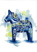 Blue Dala Watercolor Greeting Card