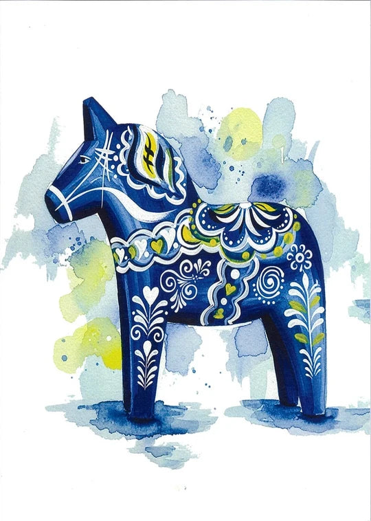 Blue Dala Watercolor Greeting Card