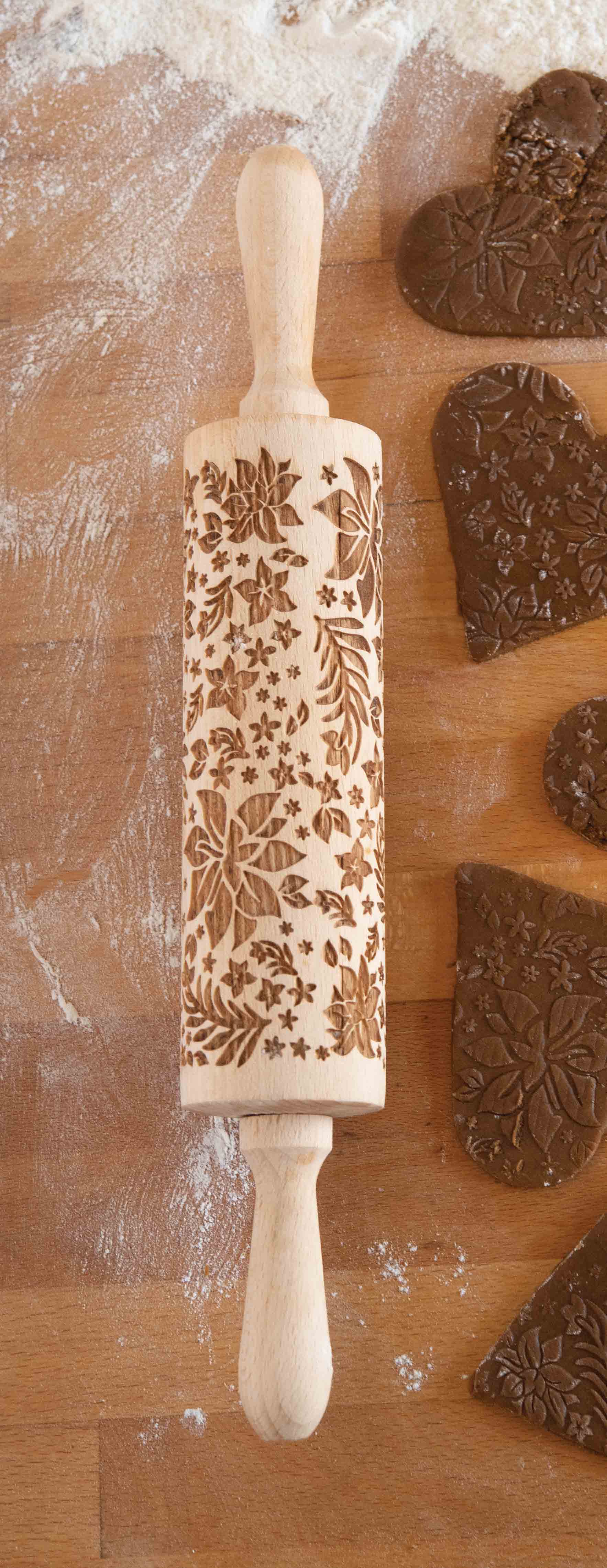 Engraved Poinsettia Rolling Pin