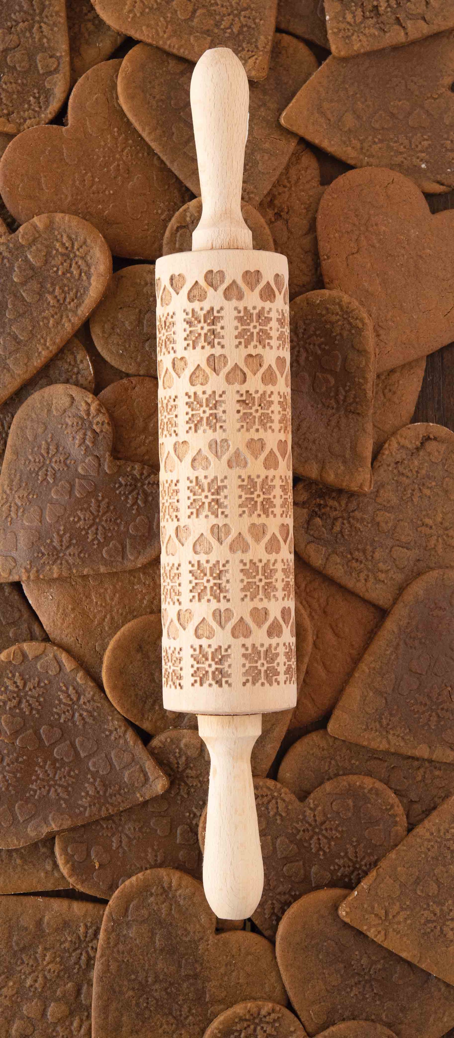 Engraved Heart Star Rolling Pin