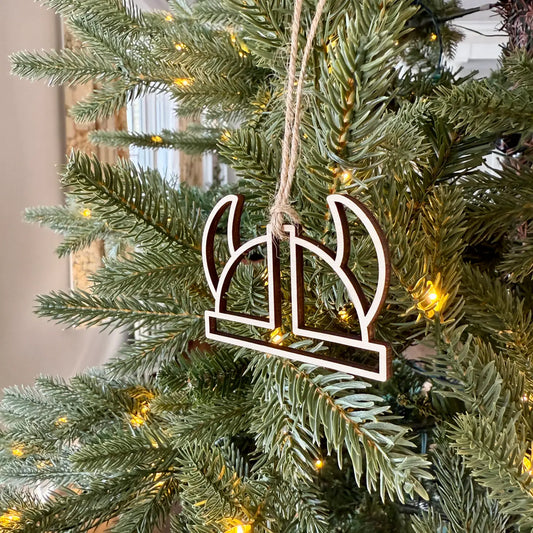 Ornament Viking Helmet Cutout Wood Aurora North