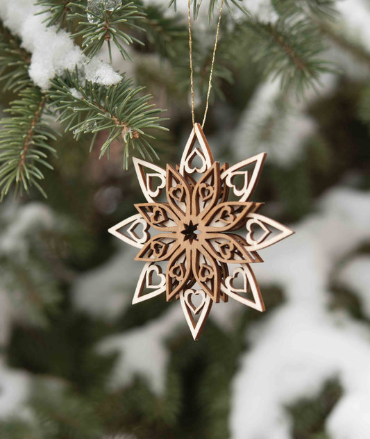 Wooden Snowflake Heart Star Lasercut Ornament