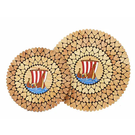 Trivet Viking Ship Wood Hearts