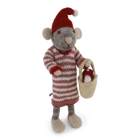 Gry & Sif Grey Mouse with Dress & Mushrooms Large