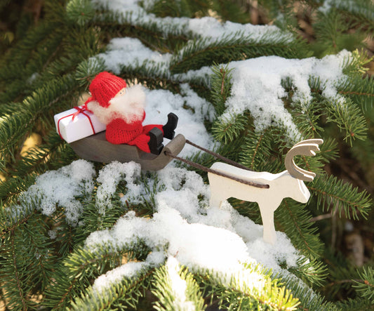 Tomte on Sled with Reindeer