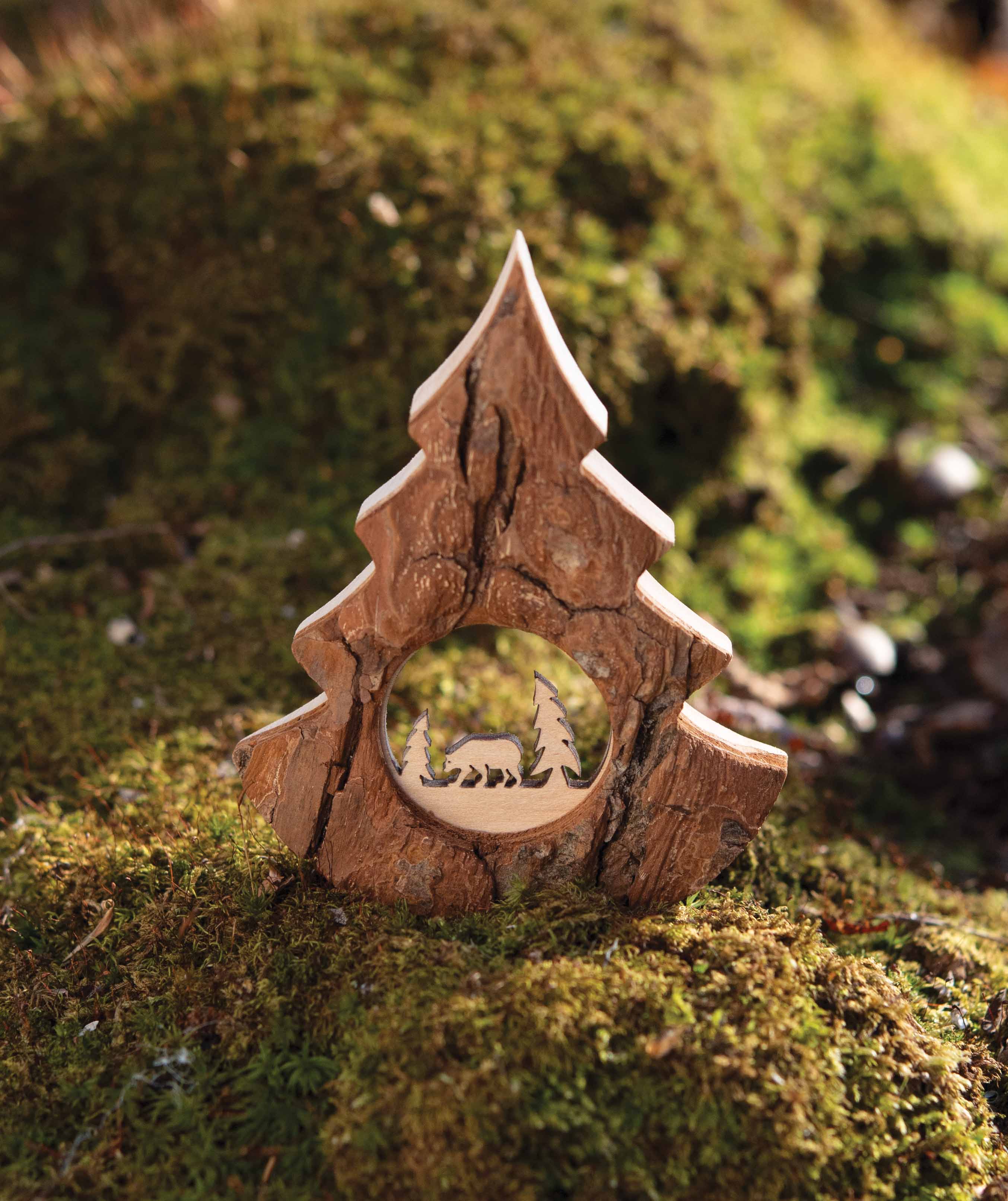 Bark Christmas Tree with Bear
