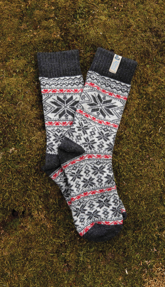Sock Viking Knit Wool - Bergen Snowflake Charcoal