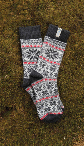 Sock Viking Knit Wool - Bergen Snowflake Charcoal