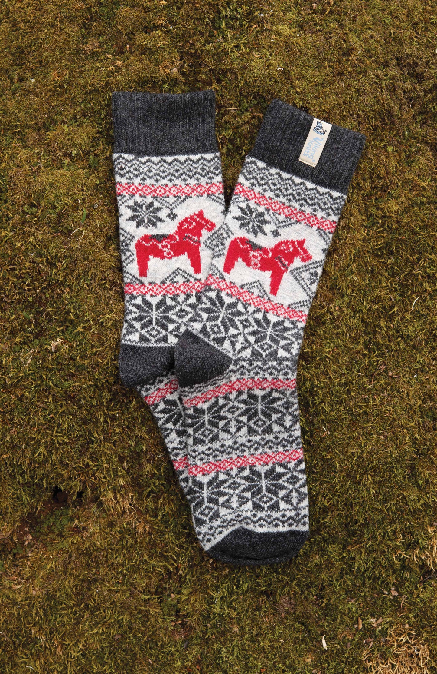 Sock Viking Knit Wool - Dala Horse Charcoal