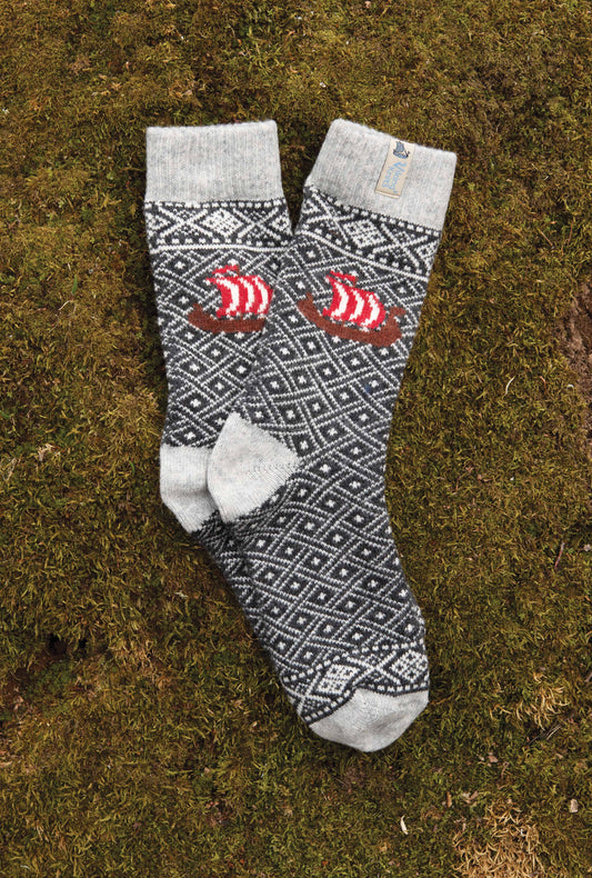 Sock Viking Knit Wool - Viking Ship