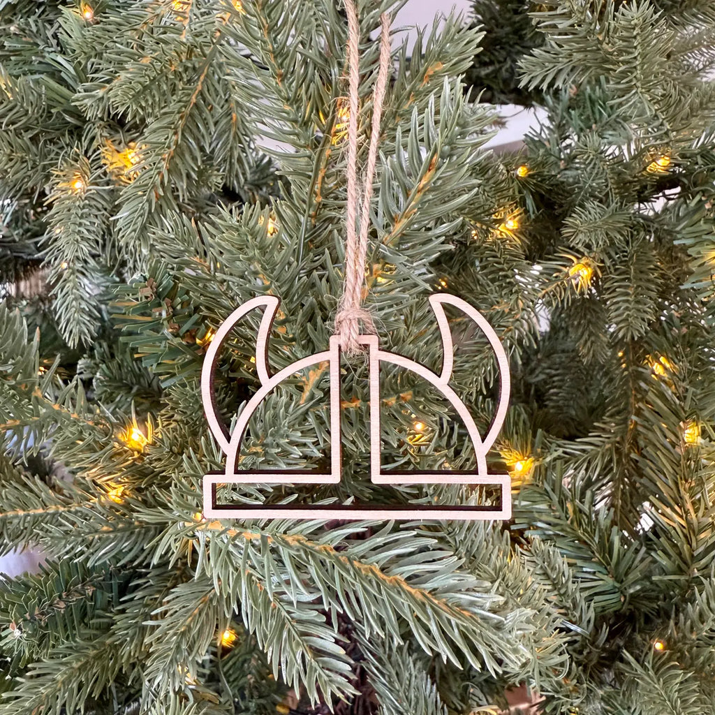 Ornament Viking Helmet Cutout Wood Aurora North