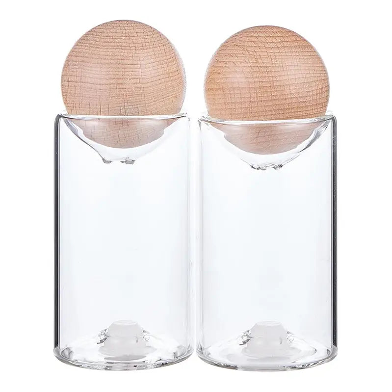 Glass Salt and Pepper Shakers with Wooden Top