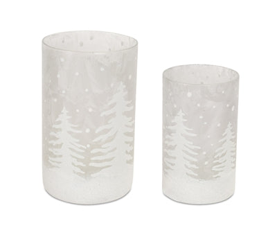 Glass Candle Holder Winter Trees