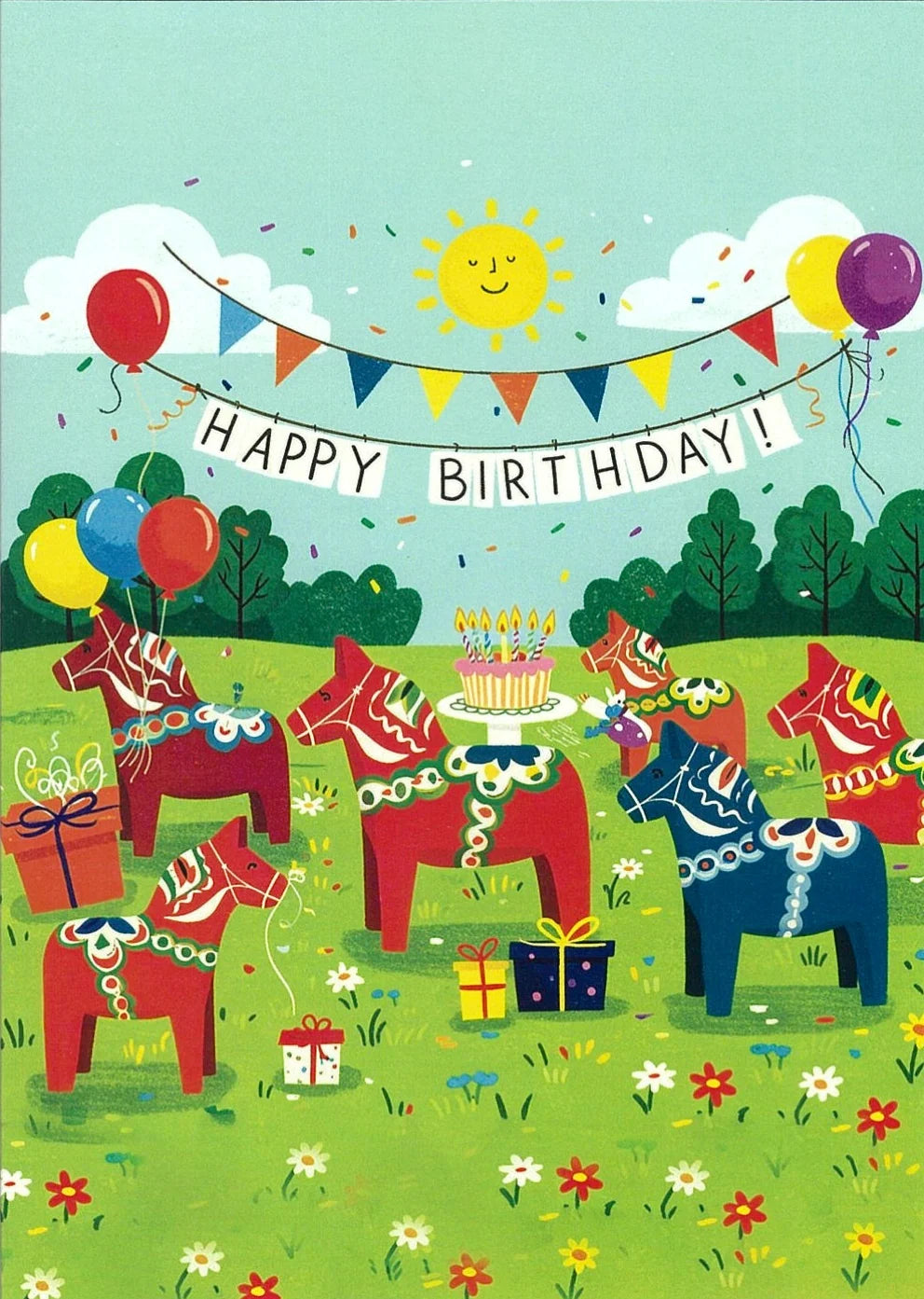 Dala Horse Party - Birthday Card