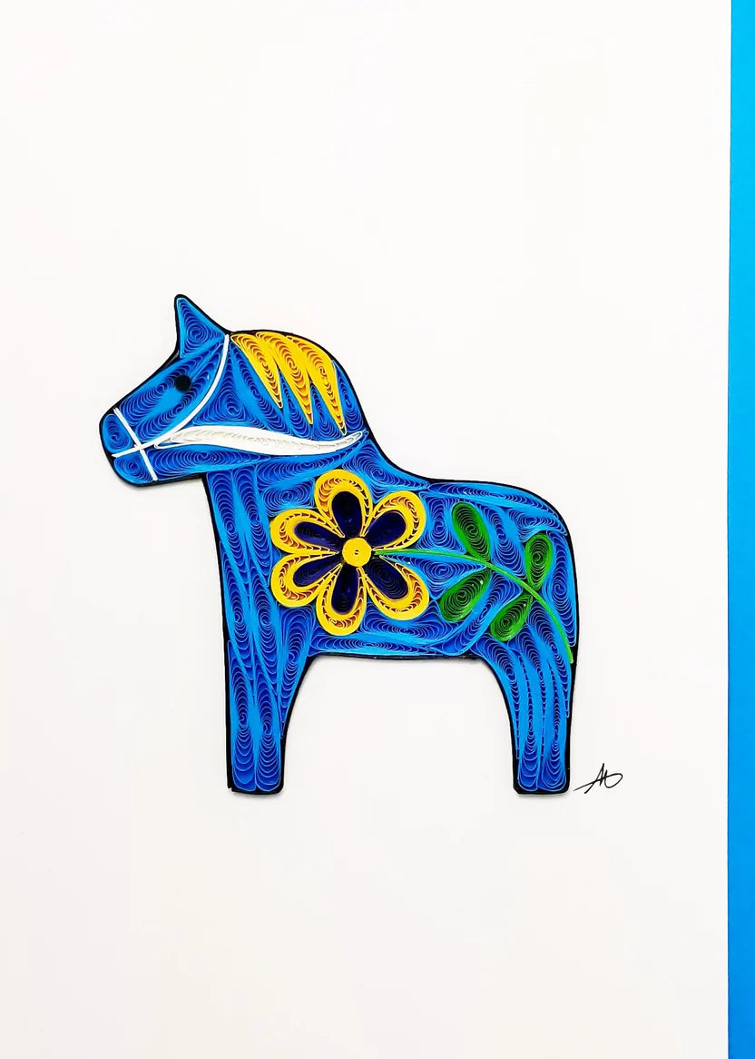 Blue Dala Horse Quilled Card