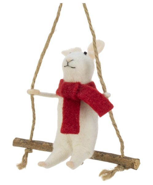 Mouse with Red Scarf on Swing Ornament
